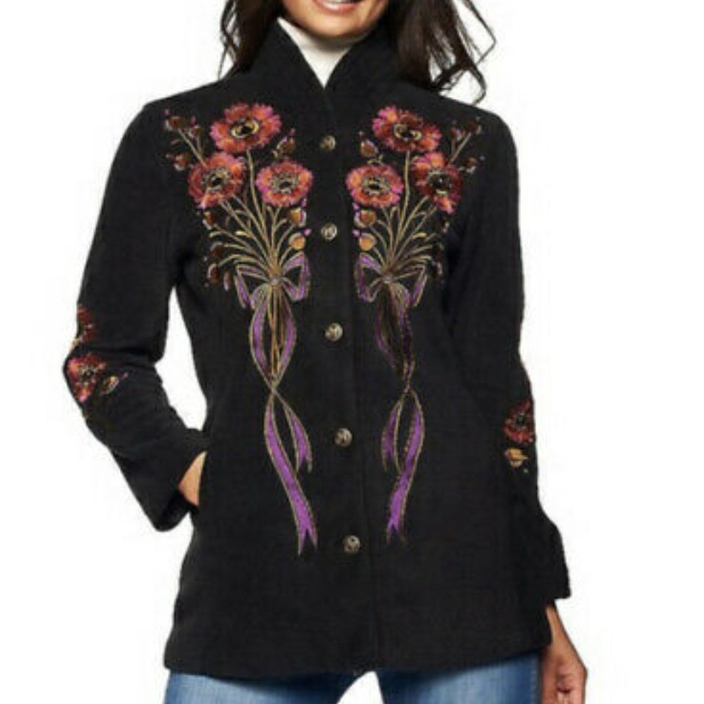 Bob Mackie Black Size M Wearable Art Fleece Jacket